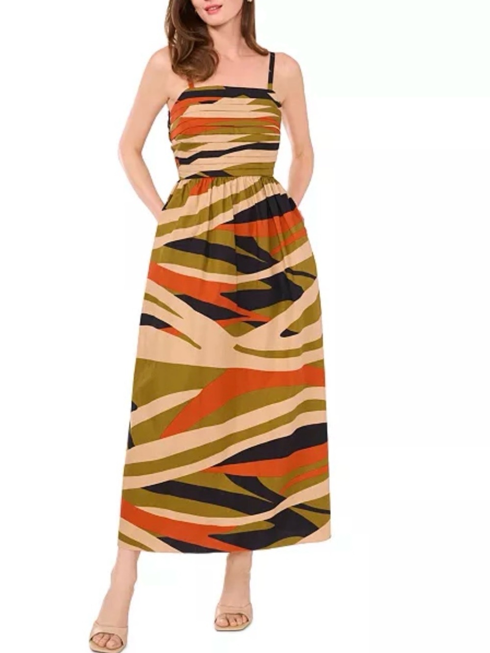 Halogen Pleated Bodice Cutout Maxi Dress